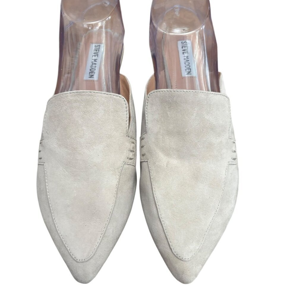STEVE MADDEN Scip Suede Mules Flats Creamy Beige Pointed Toe Size 9.5 Slip On - Picture 4 of 10